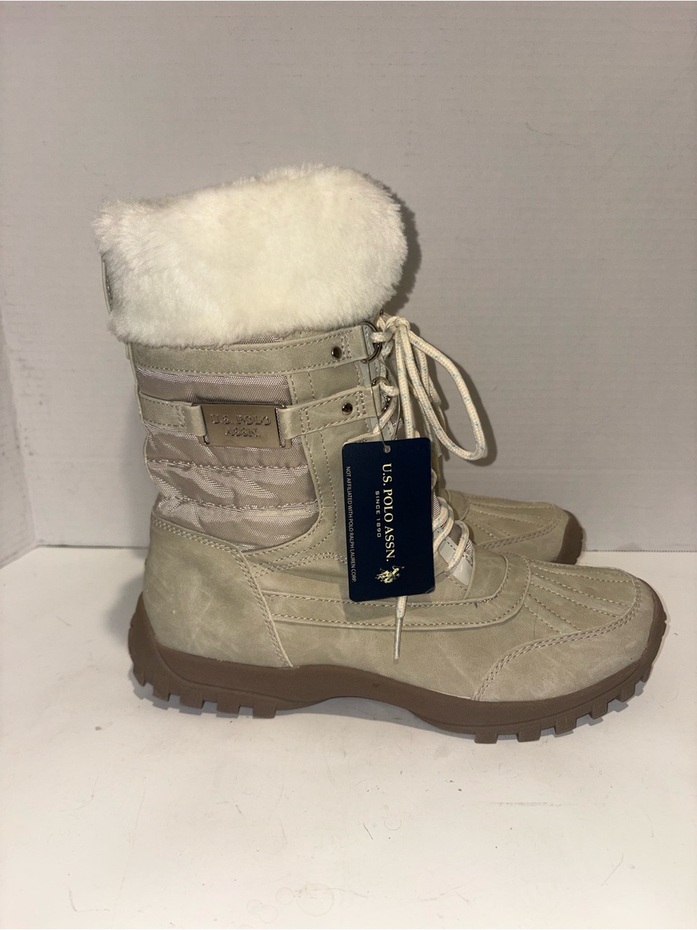 U.S. Polo Assn. Women's Beige Fur-Trim Winter Boots - Size 11